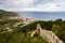 Sesimbra city general landscape seen from Sesimbra castle with the Atlantic ocean far beyond