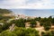 Sesimbra city general landscape seen from Sesimbra castle with the Atlantic ocean far beyond