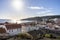 Sesimbra cityscape with historic old town and Atlantic ocean, Portugal