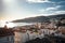 Sesimbra cityscape with historic old town and Atlantic ocean, Portugal