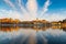 Sesto Calende, lake Maggiore, Ticino river, Italy. Beautiful sunrise on the promenade of Sesto Calende along the Ticino River