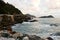 Sestri Levante peninsula as seen from the rocks by the sea. Cavi di Lavagna. Liguria. Italy