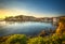 Sestri Levante, silence bay sea harbor and beach view on sunset. Liguria, Italy