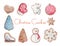 Set of 10 christmas cute watercolor winter cookies