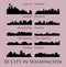 Set of 10 City Silhouette in Washington ( Seattle, Olympia, Auburn, Vancouver, Takoma, Spokane, Bellevue, Everett )