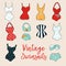 Set of 10 cute stylish hand drawn swimsuits.