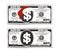 Set of 100 dollar in black and white colors, Christmas bill one hundred dollar with Santa Claus red hat.