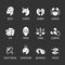 set of 12 Astrology with white icons Zodiac signs on black background vector design