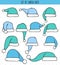 Set of 12 blue doodle hats Santa Claus