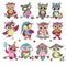 Set of 12 cute colorful cartoon owls