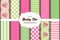 Set of 12 cute seamless Shabby Chic patterns with roses, polka dots. stripes and plaid