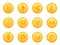 Set of 12 gold coins crypto currency icon. Top digital electronic currency by market capitalization.