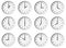 Set of 12 minimalistic clocks showing each hour, vector illustration