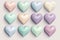 Set of 12 Pastel Color Hearts. Colorful Hearts Color Design. Isolated on white background