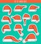 Set of 12 red doodle hats sticker Santa Claus