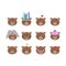 Set of 12 vector brown bear heads with funny kawaii faces, good