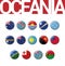 Set of 14 bottlecap flags of Oceania.