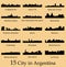 Set of 15 City silhouette in Argentina ( Corrientes, Santa Fe, Buenos Aires, Salta, Parana, Puerto Madero, Mendoza )