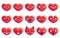 Set of 15 negative emotions heart shaped pixel art emoji in golden color