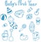 Set of 15 vector lovely editable hand drawn objects for baby care.