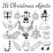 Set of 16 Christmas vector objects. Collection for creating Christmas patterns, backgrounds and illustrations.