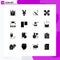 Set of 16 Commercial Solid Glyphs pack for align, protection, wizard, insurance, quad copter