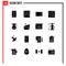 Set of 16 Commercial Solid Glyphs pack for asian, page, board, development, code