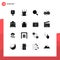 Set of 16 Commercial Solid Glyphs pack for box, party, water, night, search