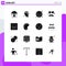 Set of 16 Commercial Solid Glyphs pack for education, wireframe, game, calculator, glasses