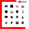 Set of 16 Commercial Solid Glyphs pack for modem, network, south, wifi, level