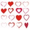 Set of 16 different hearts