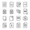 Set of 16 document thin line icons.