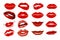 Set of 16 glamour lips, with vinous lipstick colors.