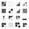 Set of 16 icons related to the construction of internal decoration. Vector on white background.