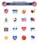 Set of 16 Modern Flats pack on USA Independence Day usa; spaceship; fries; rocket; american