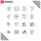 Set of 16 Modern UI Icons Symbols Signs for chart, word, biology, write, type