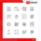 Set of 16 Modern UI Icons Symbols Signs for coconut, cover, lock, catalogue, security