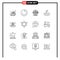 Set of 16 Modern UI Icons Symbols Signs for investment, spa, goal, droop, rain