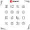 Set of 16 Modern UI Icons Symbols Signs for lalbagh, bangladesh, terminal, aurangabad fort, music