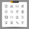 Set of 16 Modern UI Icons Symbols Signs for map, profit, architecture, world, global