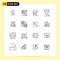 Set of 16 Modern UI Icons Symbols Signs for mechanic, wheelbarrow, search engine, truck, garden