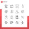 Set of 16 Modern UI Icons Symbols Signs for mobile, iot, institute building, internet, remote
