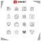 Set of 16 Modern UI Icons Symbols Signs for one, decoration, route, home, interior