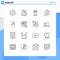 Set of 16 Modern UI Icons Symbols Signs for shopping bag, ahnd, pen, tools, supplies