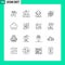 Set of 16 Modern UI Icons Symbols Signs for weather, cloud, mirror, head shot, target