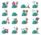 Set of 16 mood emotions stickers of cute snails in different positions - vector illustration