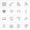 Set of 16 Simple Line Icons of valentine, heart, denied, avatar, avatar