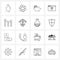 Set of 16 Simple Line Icons for Web and Print such as internet, networks, sun, locked, protected website