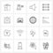 Set of 16 Simple Line Icons for Web and Print such as lock, transportation, sound, train, railways