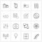 Set of 16 Simple Line Icons for Web and Print such as rewind, media, camera, table, furniture